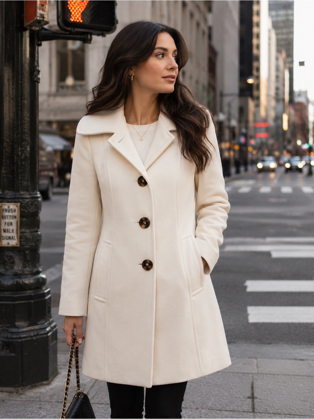 United Colors Of Benetton Cream Pea Coat with Wide Collar